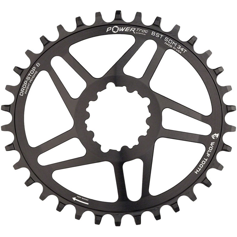 Wolf Tooth Elliptical Direct Mount Chainring – 34t, SRAM Direct Mount, Drop-Stop B, For SRAM 3-Bolt Boost Cranksets, 3mm Offset, Black